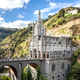 The Las Lajas Shrine in Columbia, a gothic building with gorgeous spires located in a river canyon.